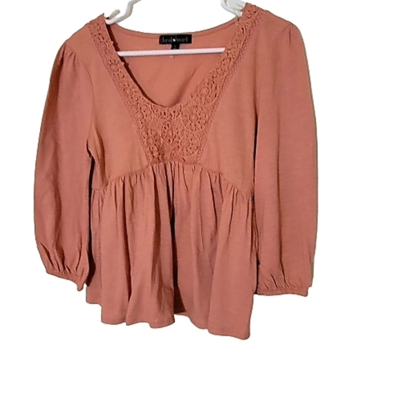 Derek & Heart  boho dark blush pink, knit lace  crochet top, 3/4 sleeve,… - Picture 2 of 4